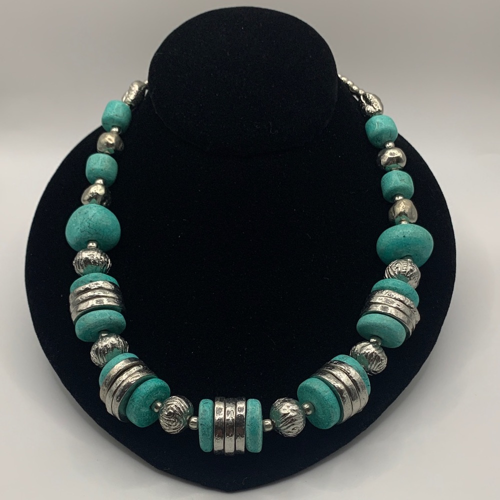 Silver-tone Faux Turquoise Beaded Necklace